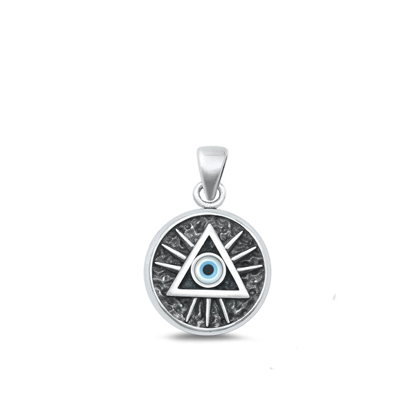 Sterling Silver Oxidized Evil Eye Mother Of Pearl Pendant Face Height-14.7mm