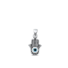 Load image into Gallery viewer, Sterling Silver Oxidized Evil Eye And Hamsa Mother Of Pearl Pendant Face Height-12.6mm