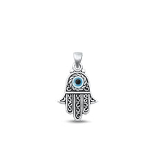Load image into Gallery viewer, Sterling Silver Oxidized Hamsa And Evil Eye Mother Of Pearl Pendant Face Height-16mm