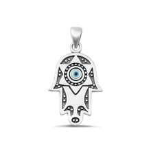 Load image into Gallery viewer, Sterling Silver Oxidized Mother Of Pearl Hamsa And Evil Eye Pendant Face Height-24.6mm