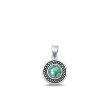 Load image into Gallery viewer, Sterling Silver Oxidized Genuine Turquoise Round Stone Pendant Face Height-11.6mm