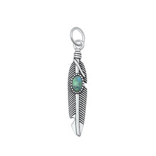Load image into Gallery viewer, Sterling Silver Oxidized Feather Genuine Turquoise Pendant