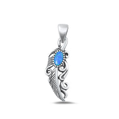 Sterling Silver Oxidized Blue Lab Opal Pendant Face Height-23.5mm