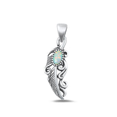 Sterling Silver Oxidized White Lab Opal Pendant Face Height-23.5mm
