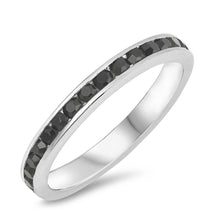 Load image into Gallery viewer, Sterling Silver Classy Eternity Band Ring with Black Swarovski Simulated Crystals on Channel Setting with Rhodium FinishAnd Band Width 1.7MM