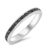 Sterling Silver Classy Eternity Band Ring with Black Swarovski Simulated Crystals on Channel Setting with Rhodium FinishAnd Band Width 1.7MM