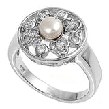 Sterling Silver Round With Pearl Shaped Clear CZ Ring