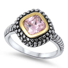 Load image into Gallery viewer, Sterling Silver Bali Diamond Shaped Pink CZ RingsAnd Face Height 20mm