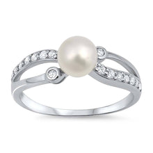 Load image into Gallery viewer, Sterling Silver Freshwater Round Pearl With Clear CZ RingAnd Face Height 6mm