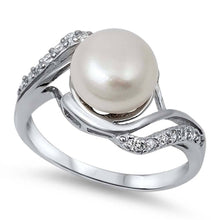 Load image into Gallery viewer, Sterling Silver Genuine Freshwater Pearl Shaped Clear CZ RingAnd Face Height 16mm