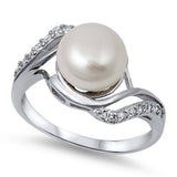 Sterling Silver Genuine Freshwater Pearl Shaped Clear CZ RingAnd Face Height 16mm