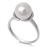 Sterling Silver Round Genuine Freshwater Pearl Shaped CZ RingAnd Face Height 10mm