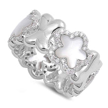 Load image into Gallery viewer, Sterling Silver Mother Of Pearl And Star Shaped Clear CZ RingAnd Band Width 11mm