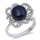 Sterling Silver Black Onyx Round Shaped Clear CZ RingAnd Face Height 17mmAnd Band Width 3mm