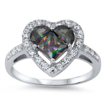Load image into Gallery viewer, Sterling Silver Solitaire Halo Ring with Centered Heart Cut Rainbow Topaz Simulated DiamondAnd Face Height 13MM