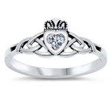 Sterling Silver Celtic Claddagh Shaped CZ RingAnd Face Height 8mm