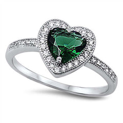 Sterling Silver Emerald Heart Shaped Clear CZ RingAnd Face Height 10mmAnd Band Width 2mm