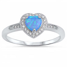 Load image into Gallery viewer, Sterling Silver Clear Cz Ring with a Prong-Set Heart-Cut Blue Opal in the CenterAnd Ring Face Height of 8MM