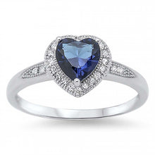 Load image into Gallery viewer, Sterling Silver Trendy Heart Blue Sapphire Cz with Halo Clear Czs Inlaid RingAnd Face Height of 8MM