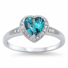 Load image into Gallery viewer, Sterling Silver Trendy Heart Blue Topaz Cz with Halo Clear Czs Inlaid RingAnd Face Height of 8MM