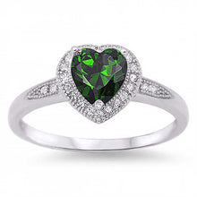 Load image into Gallery viewer, Sterling Silver Trendy Heart Emerald Cz with Halo Clear Czs Inlaid RingAnd Face Height of 8MM