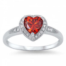 Load image into Gallery viewer, Sterling Silver Trendy Heart Garnet Cz with Halo Clear Czs Inlaid RingAnd Face Height of 8MM