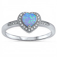 Load image into Gallery viewer, Sterling Silver Clear Cz Ring with a Prong-Set Heart-Cut Light Blue Opal in the CenterAnd Ring Face Height of 8MM