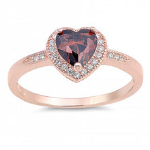 Load image into Gallery viewer, Sterling Silver Rose Gold Plated Coffee Colored Heart Shaped Clear CZ RingAnd Face Height 8mm