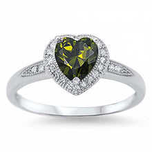 Load image into Gallery viewer, Sterling Silver Trendy Heart Peridot Cz with Halo Clear Czs Inlaid RingAnd Face Height of 8MM