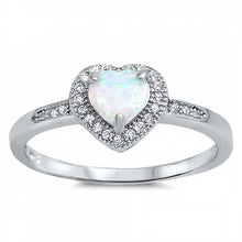 Load image into Gallery viewer, Sterling Silver Heart Shaped White Lab Opal And Clear CZ RingAnd Face Height 8mm
