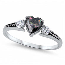 Load image into Gallery viewer, Sterling Silver Elegant 3 Stone Ring with Centered Heart Cut  Rainbow Topaz Simulated Diamond On Prong SettingAnd Face Height 6MM