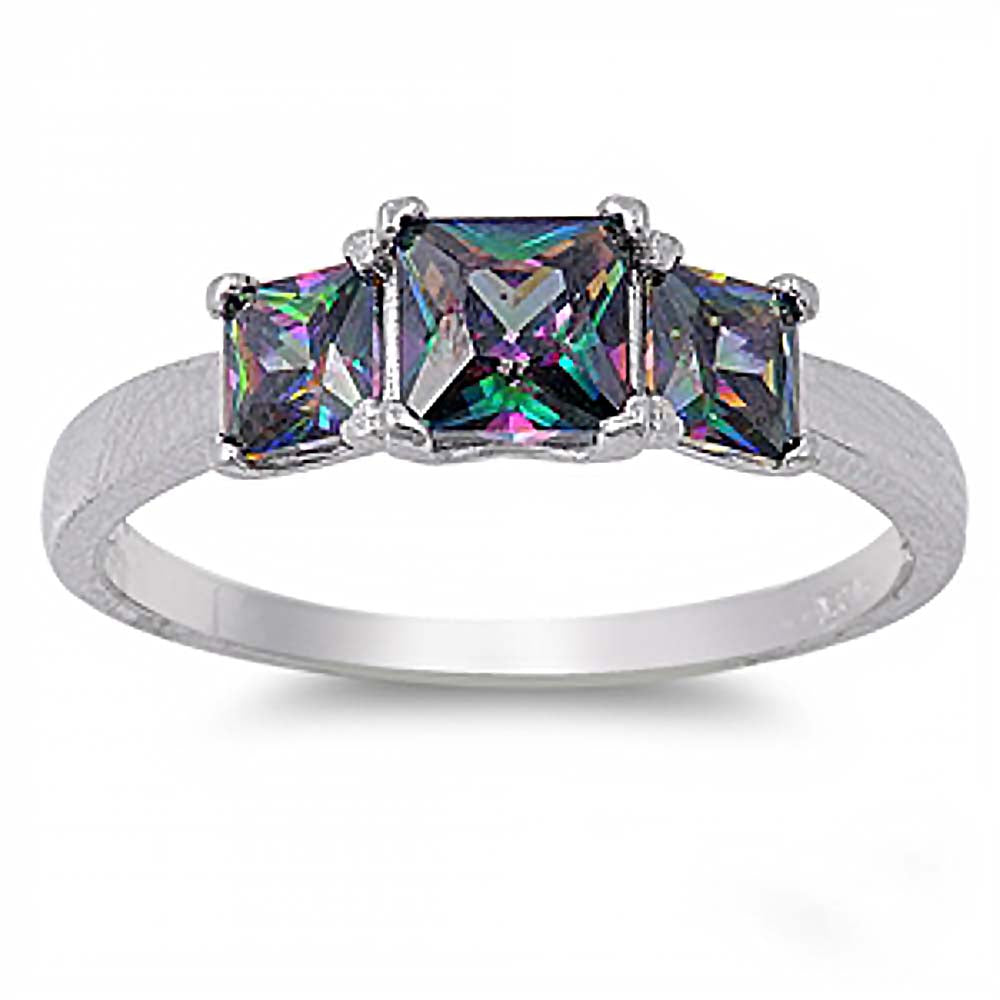 Sterling Silver Triple Rainbow Topaz CZ RingAnd Face Height 6mm