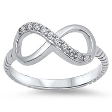Load image into Gallery viewer, Sterling Silver Classy Infinity Ring with Rope Band Setting &amp; Multi Simulated Diamonds with Face Height of 8MM