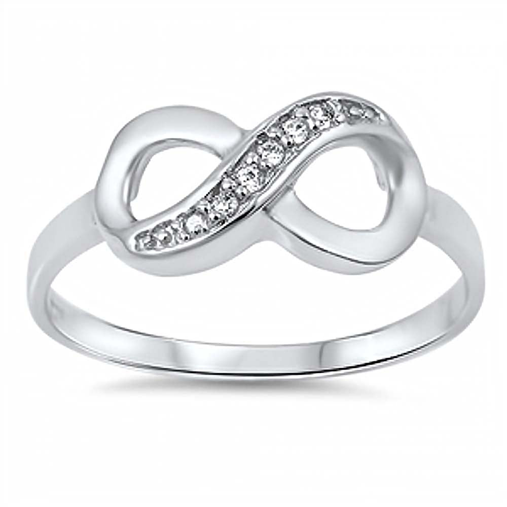 Sterling Silver Fancy Infinty Design Embedded with Clear Cz Stones RingAnd Face Height of 8MM