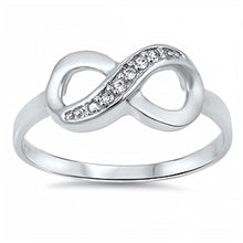 Load image into Gallery viewer, Sterling Silver Fancy Infinty Design Embedded with Clear Cz Stones RingAnd Face Height of 8MM