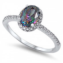 Load image into Gallery viewer, Sterling Silver Oval Shaped Rainbow Topaz And Clear CZ RingAnd Face Height 10mm