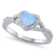 Load image into Gallery viewer, Sterling Silver Heart Shape Light Blue Lab Opal Rings With CZ StonesAnd Face Height 8mm