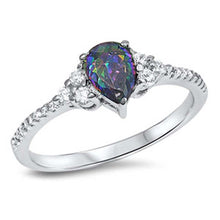 Load image into Gallery viewer, Sterling Silver Modish Pearshape Rainbow Topaz Cz with Inlay Round Clear Czs RingAnd Face Height of 7MM