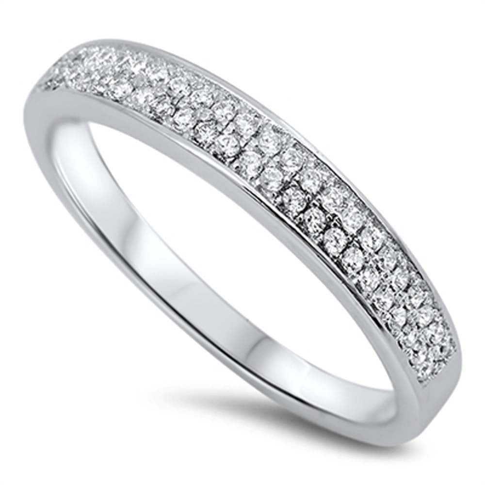 Sterling Silver Micro Pave Clear Cz Band Ring with Face Height of 4MM