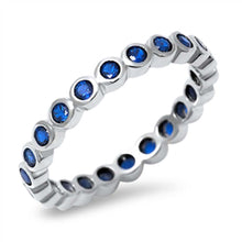 Load image into Gallery viewer, Sterling Silver Multi Round Cut Blue Sapphire Czs on Bezel Setting Eternity Band Ring with Face Height of 3MM
