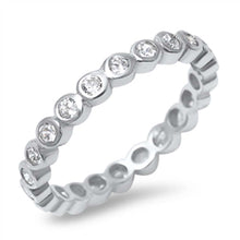Load image into Gallery viewer, Sterling Silver Multi Round Cut Clear Czs on Bezel Setting Eternity Band Ring with Band Width of 3MM