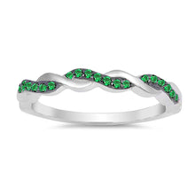 Load image into Gallery viewer, Sterling Silver Infinity Shaped Emerald And Clear CZ RingAnd Face Height 3mm