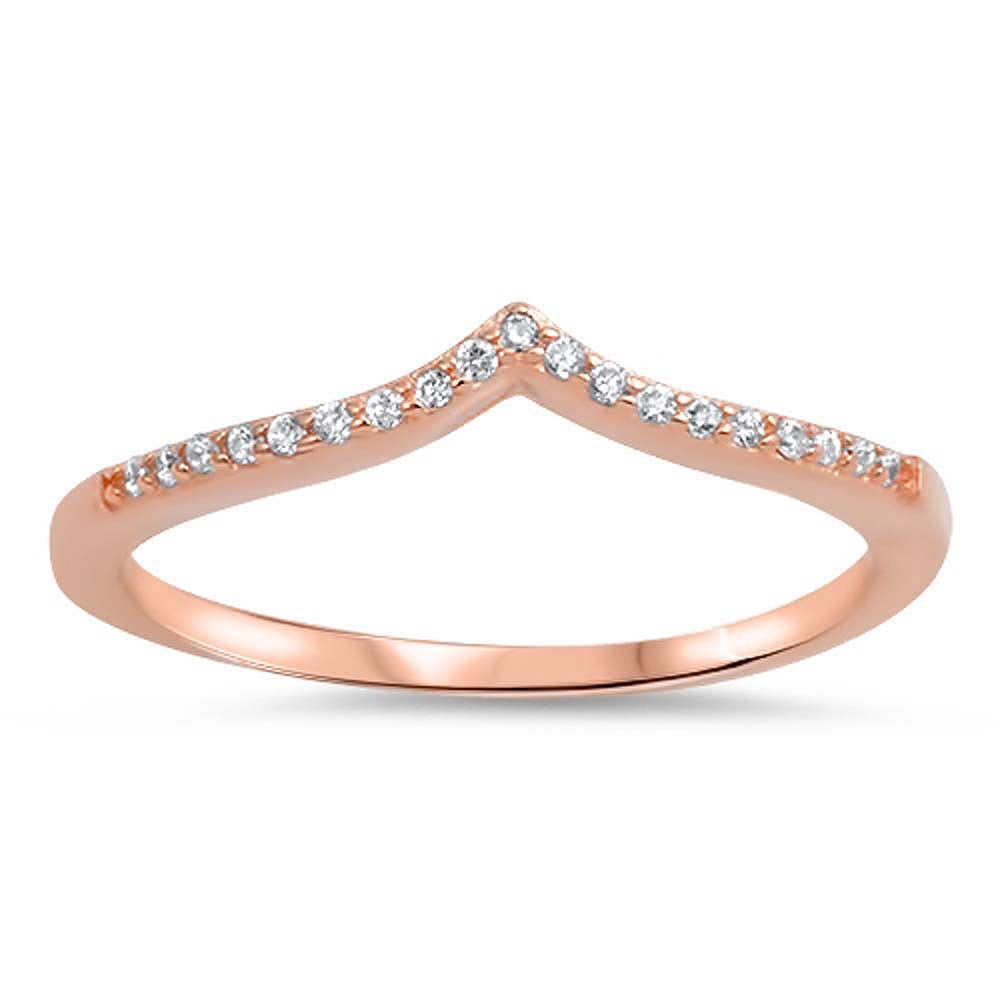 Rose Gold Plated Sterling Silver Classy Clear CZ Wave Shape Stackable Ring with Ring Face Height of 4MM