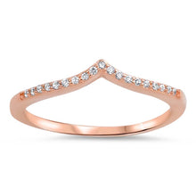 Load image into Gallery viewer, Rose Gold Plated Sterling Silver Classy Clear CZ Wave Shape Stackable Ring with Ring Face Height of 4MM