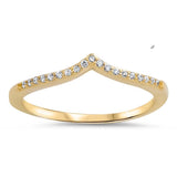 Yellow Gold Plated Sterling Silver Classy Clear CZ Wave Shape Stackable Ring with Ring Face Height of 4MM