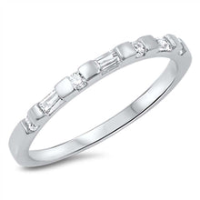 Load image into Gallery viewer, Sterling Silver Fancy Band Ring Set with Round and Straight Baguette Clear CzsAnd Face Height of 2MM