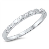 Sterling Silver Fancy Band Ring Set with Round and Straight Baguette Clear CzsAnd Face Height of 2MM