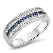 Load image into Gallery viewer, Sterling Silver Stackable Ring with Clear Cz and Blue SapphireAnd Ring Face Height of 7MM