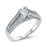 Sterling Silver Filigree Style Micro Pave with Centered Round Cut Clear Cz RingAnd Face Height of 5MM