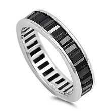 Load image into Gallery viewer, Sterling Silver Classy Baguette Cut Black CZ Eternity Ring with Ring Band Width of 5MM